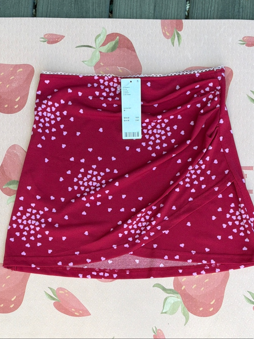 Urban Outfitters Red Mini Skirt with Pink Heart Print